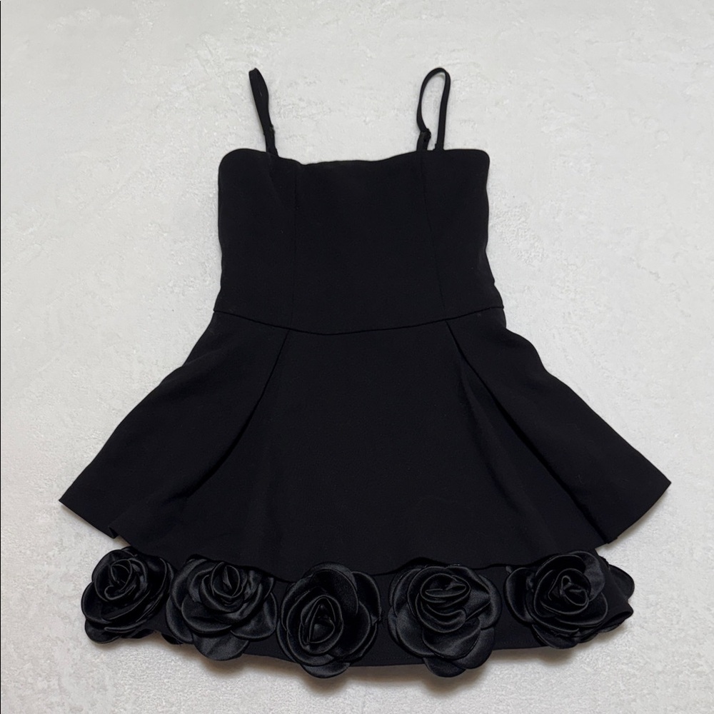 Katie J NYC Black Floral-Rose Hem Party Dress